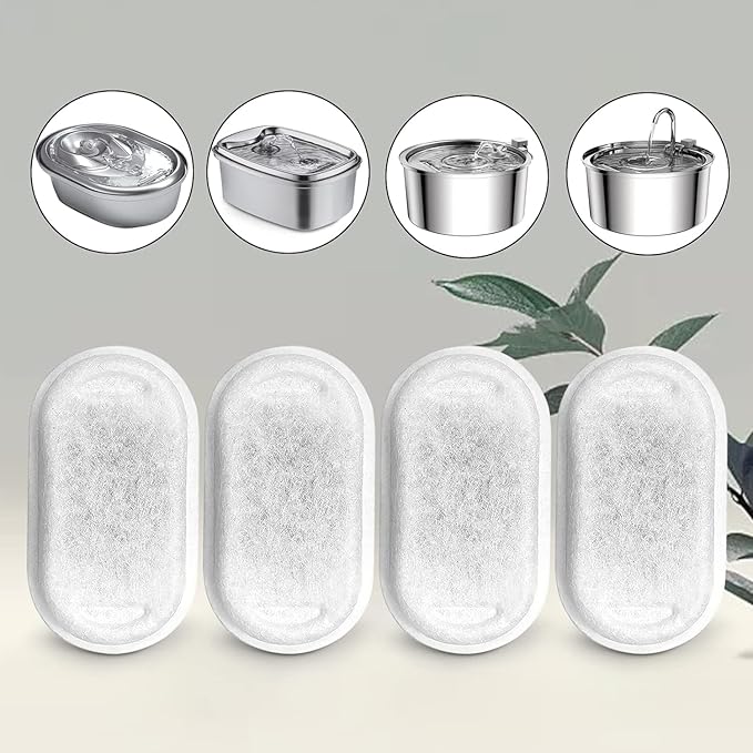 Cat Water Fountain Filters for 108/3.2L& 67oz/2L Stainless Steel Pet Water Dispenser Fountain Filters,8/12/16 Cat Fountain Filter Replacement with 8/12/16 Sponges (24 Filters& 24 Sponges)
