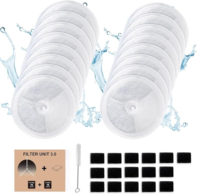 16 PCS Upgraded Filter Unit 3.0 Pet Cat Water Fountain Filters Fit For E versweet Solo 2/Solo SE, E versweet 3 Pro/2S/3, Including Replacement Filters and Replaced Foam Pump Filter (16 pcs)