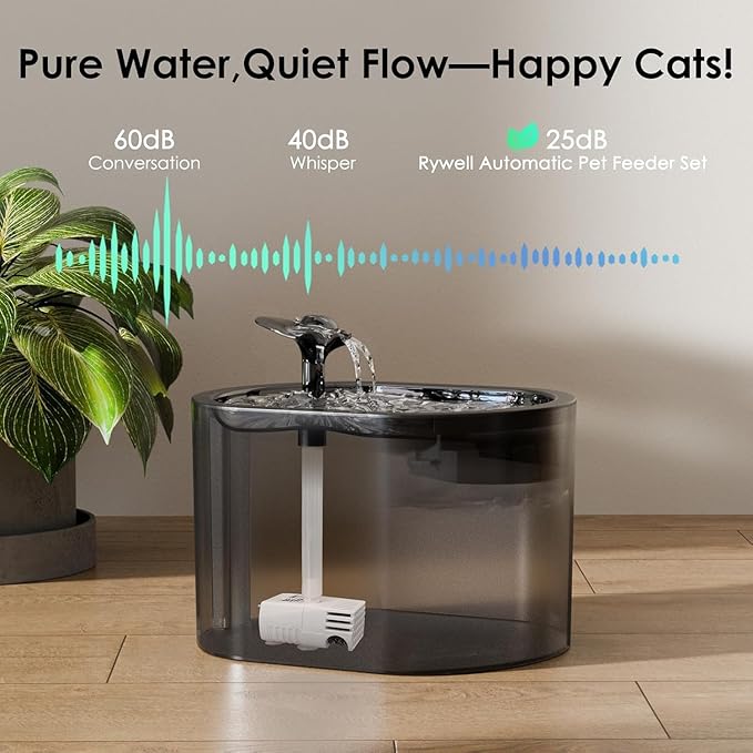 Automatic Cat Feeder and Water Fountain, Rywell 3L WiFi Timed Pet Food Dispenser and 2.5L Water Dispenser with APP for Cats and Dogs, Voice Recorder, Stainless Steel Bowl, Low Noise, Dual Power Supply