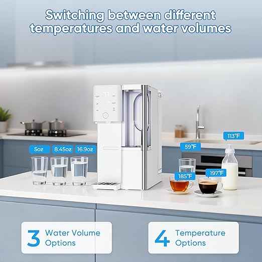 Reverse Osmosis Water Filter Countertop 4:1 Pure to Drain, 5-Stage RO Water Filtration with UV Portable Countertop Water Filters for Home & RV with Instant Hot Water and 4 Temperature Settings