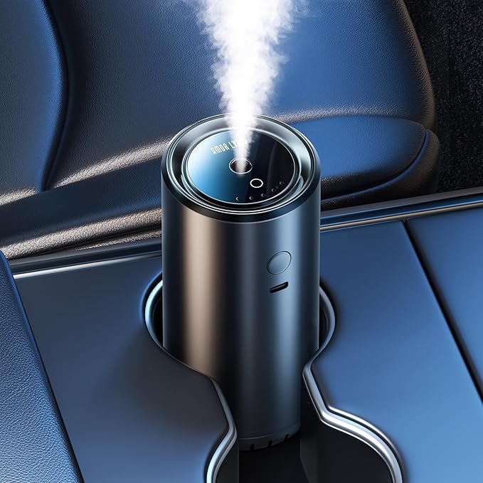Smart Car Air Freshener Diffuser, Car Diffuser Air Fresheners Long Lasting with 100ml Capacity Essential Oil Last 6 Months, RGB Music Syncing Light, Auto On/Off, 5 Adjustable Car freshener, Azure