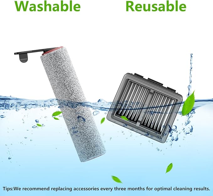 Replacement Vacuum Filters Roller Brushes Compatible with Dreame H12 Pro Wet Dry Vacuum Cleaner, Efficient Replacement Filters for Clean Floors (【H12Pro】3 Brush 3 Filters) - AquaVibe