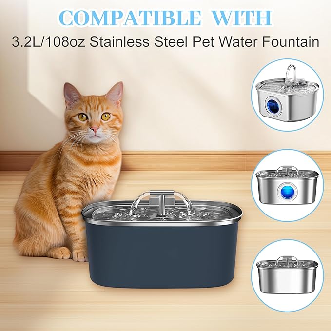 8 Pcs Cat Water Fountain Replacement Filters & Pre-Filter Sponges for Rellaty Neareal 108oz/3.2 Stainless Steel Pet Water Fountain Automatic Pet Fountain with Water Level Window