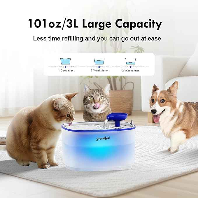 Cat Water Fountain Stainless Steel, Cat Fountain Dog Water Dispenser with Wireless Pump, 101oz/3L Cat Water Dispenser Build-in LED Light, BPA-Free Pet Water Fountain with Two Flow Modes