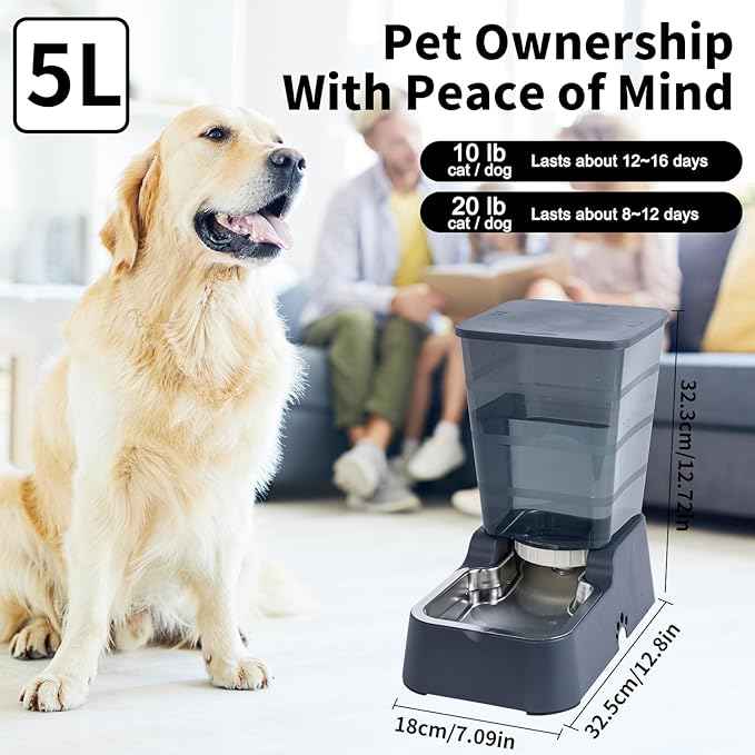 Meikuler Pets Auto Feeder 5.2L,Food Feeder and Water Dispenser Set for Medium & Large Dogs Cats and Pets Animals (Navy)