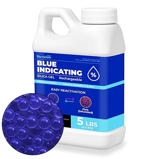5 LB Blue Silica Desiccant Beads - Indicating Silica Gel Beads Drying Silica Beads Reusable Silica Gel Desiccant Dehumidifier