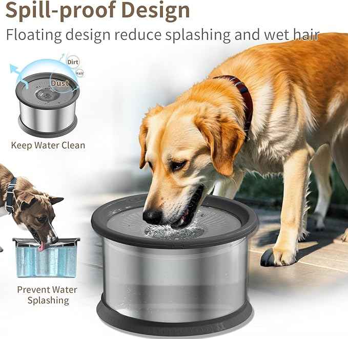3.5L Dog Water Bowl No Spill 118oz Stainless Steel Water Bowl for Dogs No Splash Slow Water Feeder with Anti-Slip Mat for Messy Drinkers