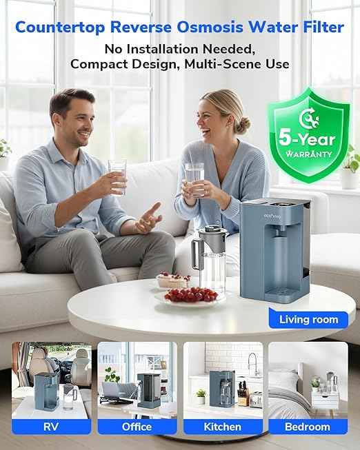 Mate 3 Reverse Osmosis Water Filter Countertop, 3:1 Pure to Drain, Smart Autofill Pitcher, No Installation Water Purifier, 8 Stage RO Water Filtration, with Remineralization, Blue