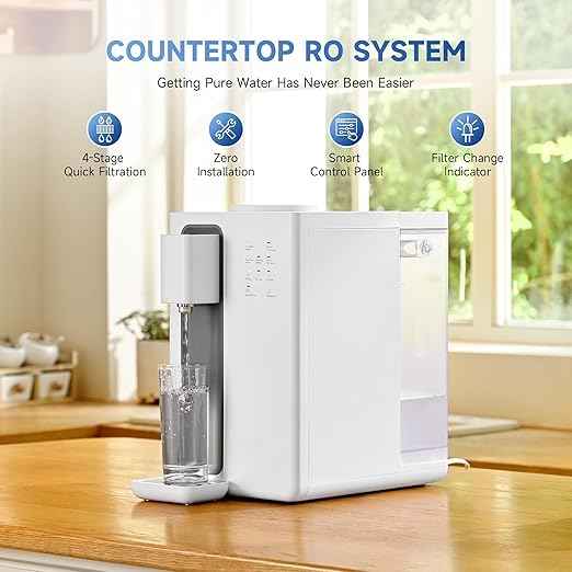 CO-Z Countertop Reverse Osmosis Water Filter, 4-Stage RO Water Filtration System, Portable Water Purifier Dispenser with 3 Preset Volume Options, 3:1 Pure to Drain, NSF/ANSI 58, No Installation