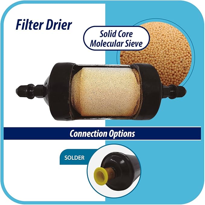 Appli Parts APFD-052S 1/4 in Liquid Line Refrigerant AC Filter Drier hvac Refrigeration 052S ODF Sweat Solder connection universal unidirectional 4-1/2 in long 2 in wide