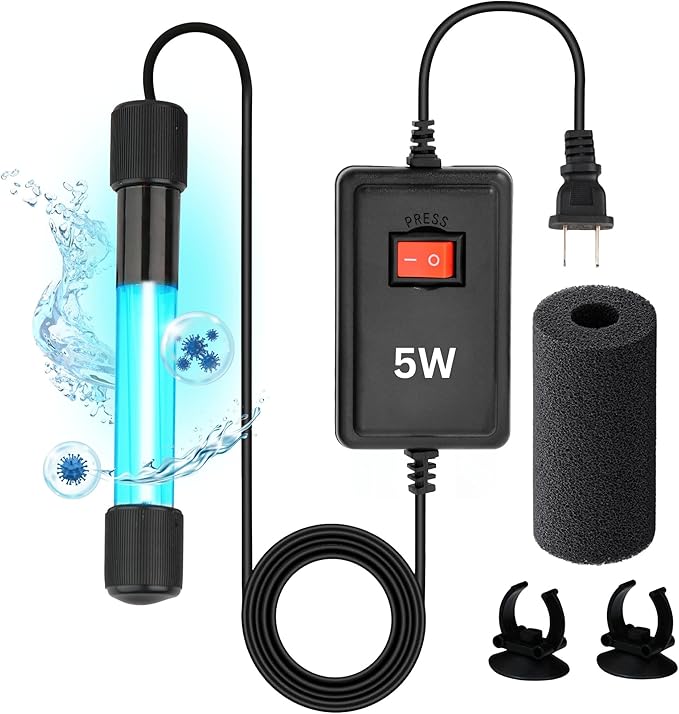 5W Aquarium UV Light for Fish Tank – Submersible UV-C Light for Aquarium Filter, Sump & Small Pond | 9.8 ft (3m) Power Cord | Water Clarity Support (Without Timer)