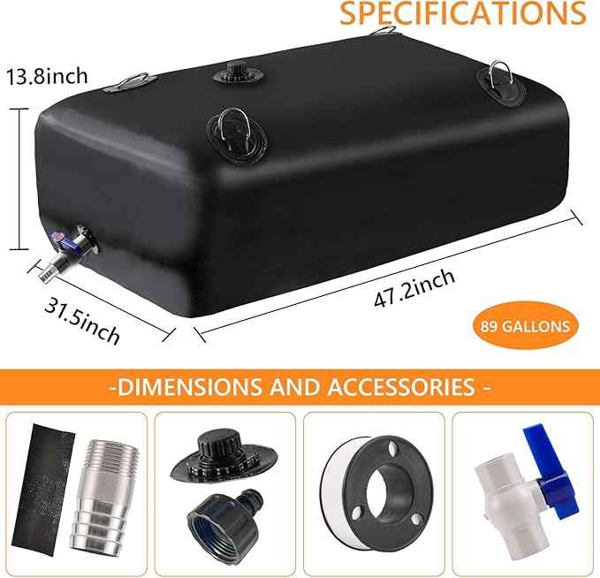 Water Storage Bladder, Water Tank 89 Gallon Foldable Portable Water Storage, Large Water Storage Containers with 3/4" PVC Spigot and Overflow Kit for Camping, Garden, Emergency Water Storage