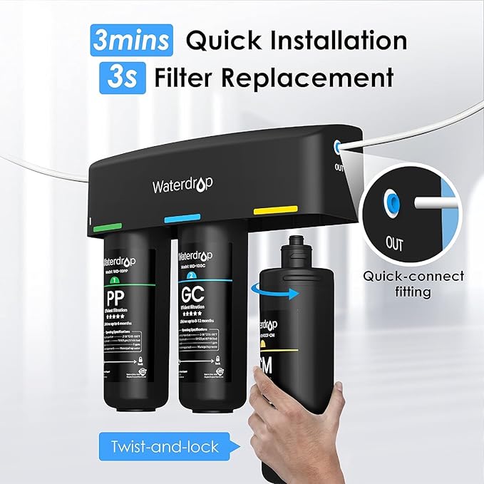 Waterdrop WD-10CM Under Sink Water Filter, Replacement TSB-CM 3-Stage Under Sink Water Filter System