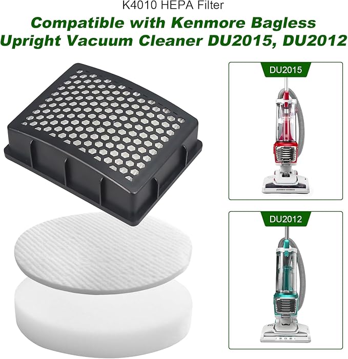 K4010 Filter Replacement for Kenmore DU2015,DU2012,K4010 Series Bagless Upright Vacuum Cleaner (2 HEPA Filter + 4 Foam Filter) - AquaVibe
