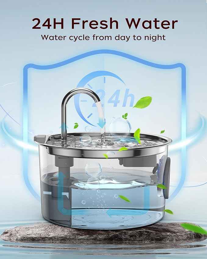 Cat Water Fountain Stainless Steel - 108oz/3.2L Pet Gift Dog Water Dispenser Automatic Silent Cats Dispenser for Drinking Indoor Metal Kitty Spout Fountains with 8 Filters + 8 sponges
