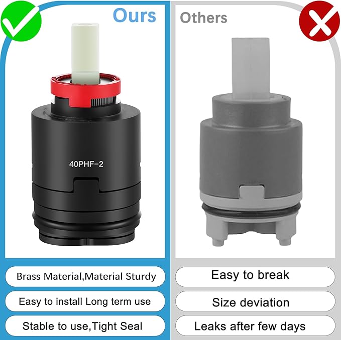 40PHF-2 Pressure Balance Cartridg, 40mm Shower Faucet Cartridge Replacement, Compatible with Tub/Shower Faucet Valve