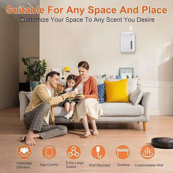 Waterless Essential Oil Diffuser for Large Spaces, 250mL Capacity, Covers up to 2300 sq.ft, with Smart WiFi APP Control, Programmable Timer Settings, for Home Office Commercial Aromatherapy, White