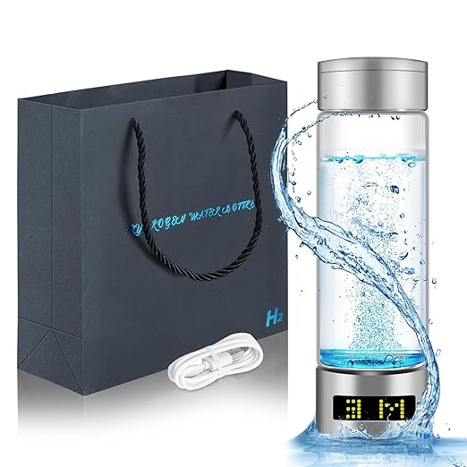 6000 PPB Hydrogen Water Bottle,3 Minutes Portable Hydrogen Water Generator, Alkaline & Glass Hydro Water Machine,Upgraded SPE/PEM,LED Display & Exhaust Hole, for Travel,Sports,Home,Office(Silver)