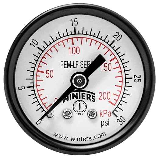 Winters 1-1/2 inch Dial Size, Economy Utility Dry Pressure Gauge, Potable Brass Internals, Steel Case, Dual Scale 0-30 psi/kPa, 3-2-3% Acc, 1/8 inch NPT Back Mount, Drinking Water Pressure Gauge