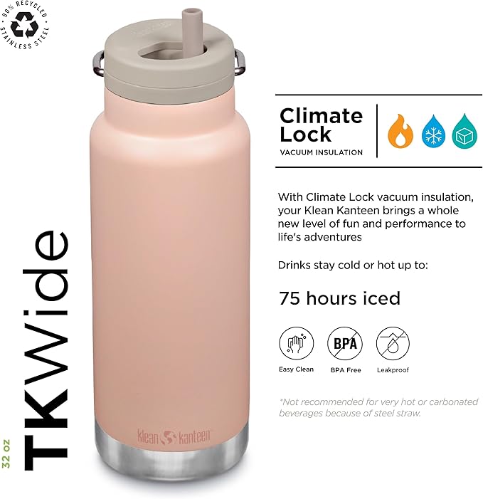 Klean Kanteen 32oz TKWide Insulated Water Bottle with Twist Cap - Peach Parfait