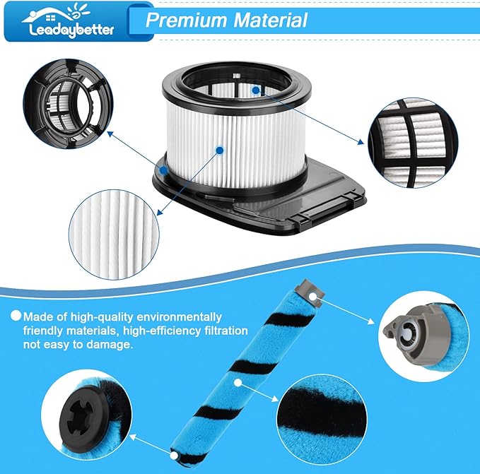 Leadaybetter Filter Replacement for Shark IZ662H Vertex Pro Lightweight Cordless Stick Vacuum with DuoClean PowerFins, 2 HEPA Filters, 1 Soft Roller, Compare to Prat XHFIZ500 & XFFKIZ600 & 855FFJ362H - AquaVibe