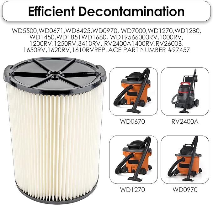 (3 Pack) VF4000 Replacement Cartridge Filter for VF4000 RIDGID 72947 Wet dry Vac 5 to 20 Gallon 6-9 Gal Husky Vacuum RV2400A RV2600B WD5500 WD0671 Vac, HEPA Filter 3 Pieces - AquaVibe