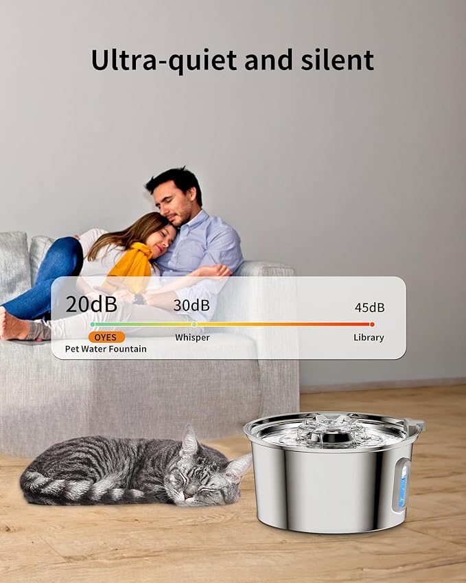 Cat Water Fountain,3.2L/108oz Cat Fountain with Water Level Window,Stainless Steel Pet Water Drinking Fountain for Cats Inside,Quiet Pump for Dogs and Cats(with Water Level Window)