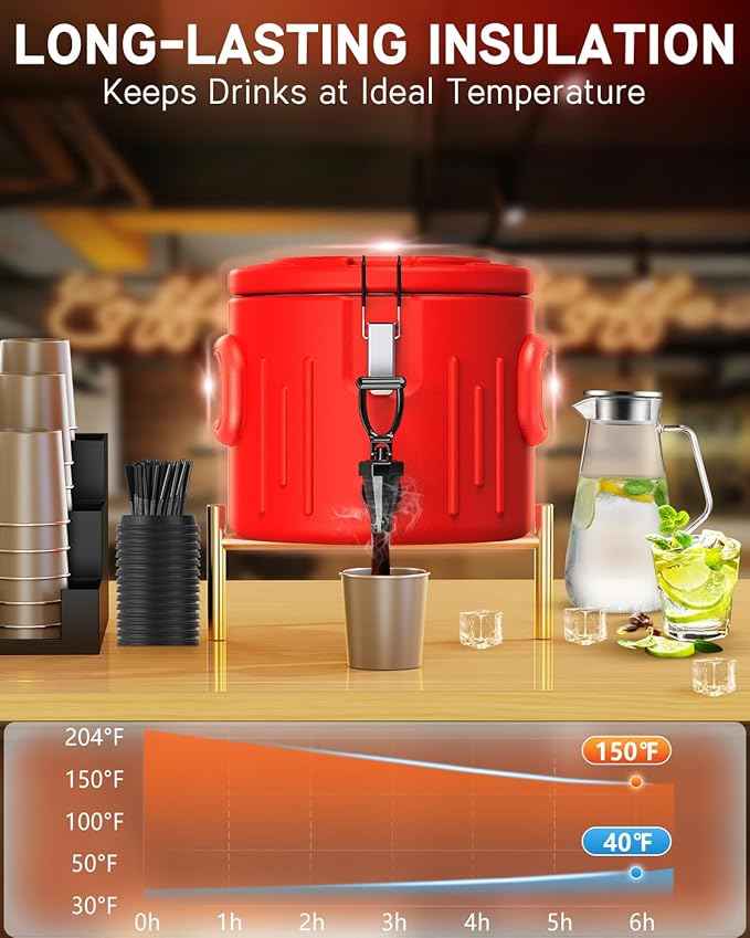 Insulated Beverage Dispenser 2 Gallon, Hot Drink Dispenser with 304 Stainless Steel Interior & Spout, Hot Water Dispenser for Parties, Portable Outdoors Water Cooler Jug for Camping, N3