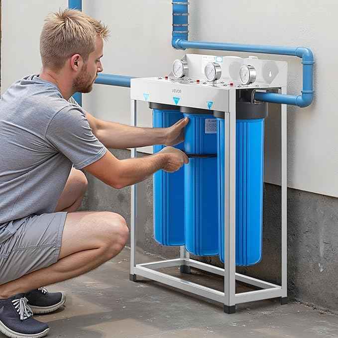 VEVOR Whole House Water Filter System, 3-Stage | Sediment, PHO, CTO | 4.5" x 20" Home Water Purifier Filter Reduce Chlorine, Bad Taste, Odor, Rust, Prevent Scale and Corrosion