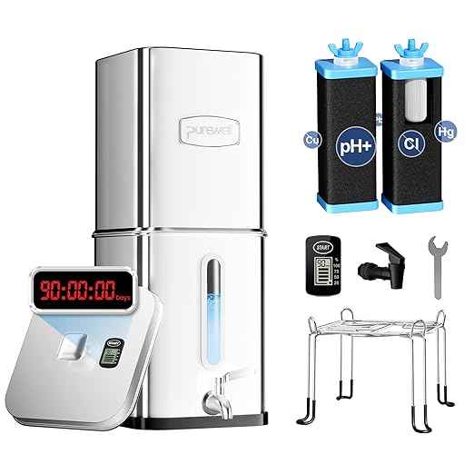 Purewell Square 2.25G Alkaline-Enhanced Gravity Water Filter System with Water Level Window & Smart Timer, 4-Stage Filtration, Certified to Reduce Lead, Mercury, and Chlorine, Up to pH 9, SQH-2.25G