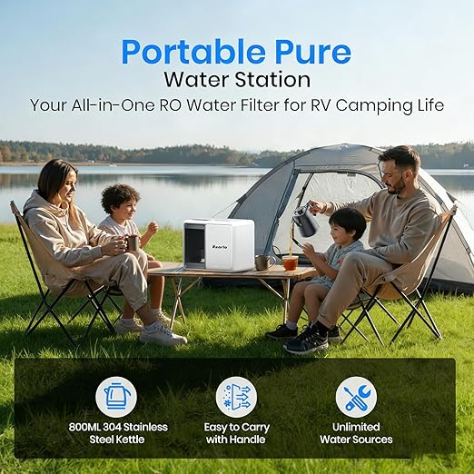 Portable 5-Stage Reverse Osmosis System Countertop UV Water Filter,Intelligent Hot Water Purifier for Family Kitchen Camping, RV, Overlanding 0.0001μm RO Membrane, Lab-Grade Purity, Non-Install