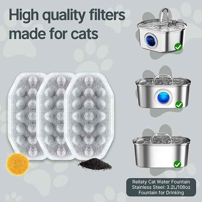 40 Pcs Cat Water Fountain Filters,20 Pack Cat Water Fountain Replacement Filters & 20 Pack Pre-Filter Sponges,Pet Fountain Filter Replacement for 3.2L/108oz Stainless Steel Fountain - AquaVibe