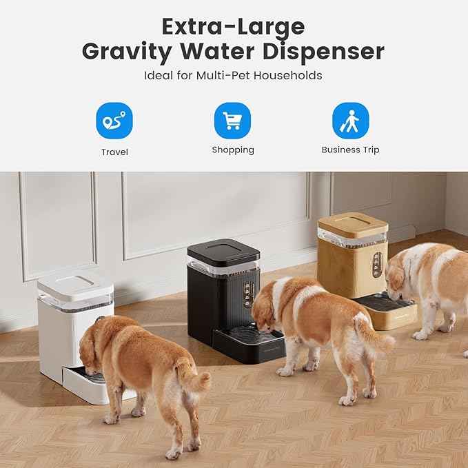 Gardner Pet Automatic Dog Water Dispenser Gravity Waterer with Stainless Steel Bowl Water Dispenser 6.5L Large Capacity Water Feeder with Filters for Dogs Cats Pets, BPA-Free Noise-Free (Black, 6.5L)