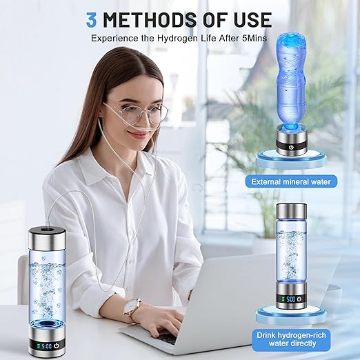 snawowo Hydrogen Water Bottle with LED Display, Stainless Steel, 460ml Capacity, Digital Timer, SPE/PEM Electrolysis Technology, Wellness Enhancement for Fitness and Daily Hydration