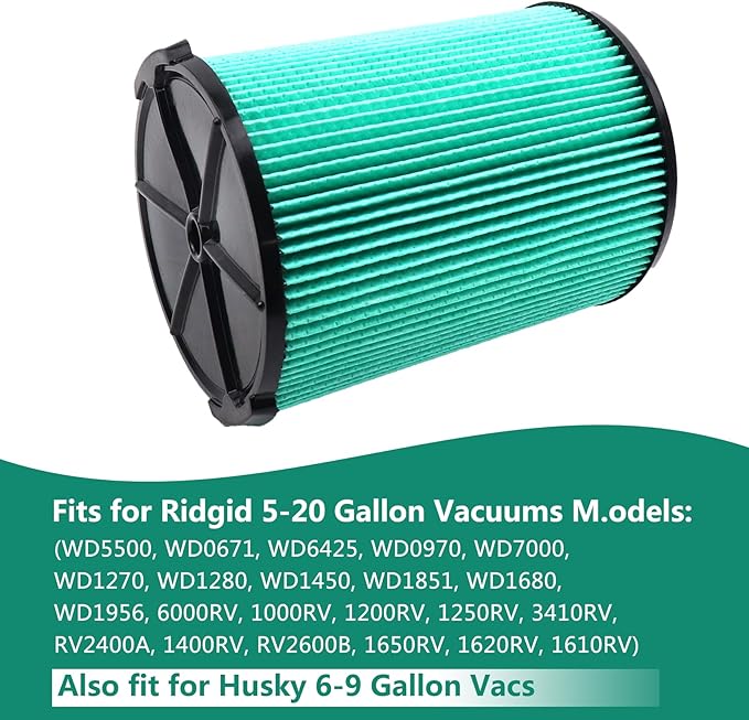 2 Pack VF6000 Filter for Ridgid Shop Vac 5-20 Gallon Wet Dry Vacuums WD5500 WD0671 WD6425 WD7000 WD1280 WD1851 WD1680 WD1956 RV2400A 1400RV RV2600B（with 4pcs Foam Sleeve） - AquaVibe