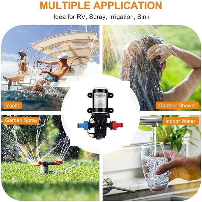 CAMPLUX 12V Water Pump Kit, 1.6 GPM 65 PSI High Pressure Pump for Caravan RV Boat Gas Hot Water System