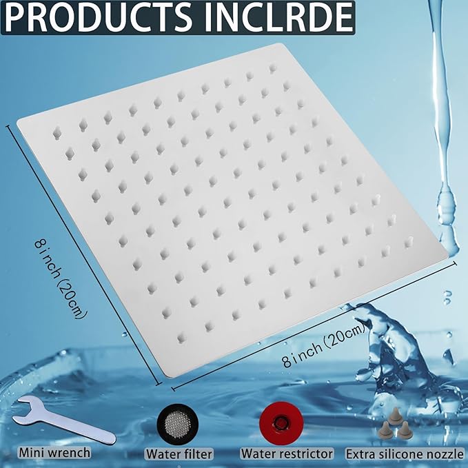 Filtered Shower Head, Stainless Steel High Pressure Shower Head with 15 Stage Hard Water Filter Cartridge for Remove Chlorine and Harmful Substances(Chrome,8")