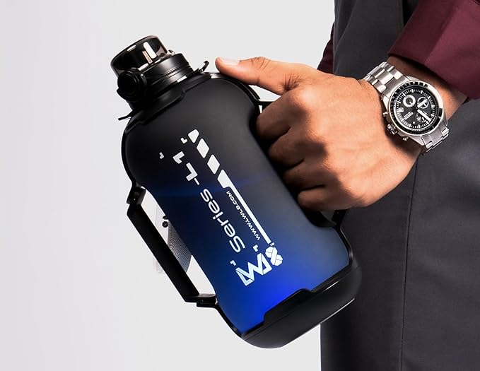 Smart Water Bottle Series L-1 - Tracks Water Intake with Bluetooth, Glows & Remind You To Stay Hydrated | With Built-in Straw | Tracking your bottle | Set Reminders | Denim Black, 44 oz