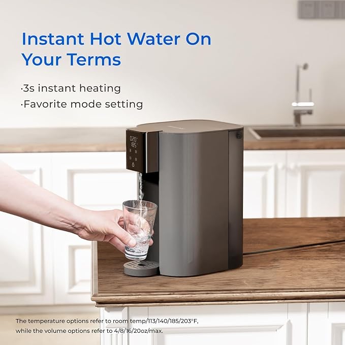 [ Instant Hot ] Waterdrop C1-G Countertop Reverse Osmosis System, NSF/ANSI 58&372 Certified, 6 Stage Hot RO Water Filter, No Installation Required, 3:1 Pure to Drain, Glass Bottle Included
