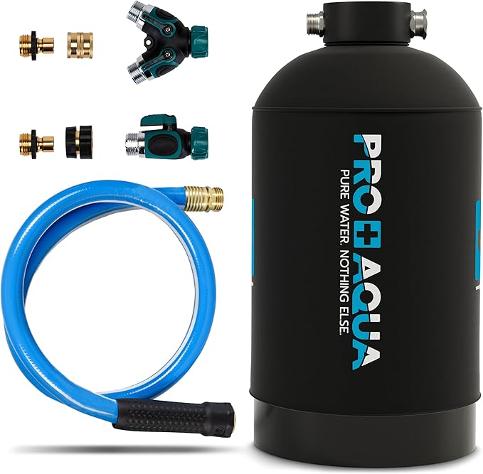 PRO+AQUA 16,000 Grain Portable Water Softener for RV, Trailers, Boats, Mobile Car Wash, Pressure Wash – Protects Water Systems from Hard Water Damage and Corrosion, with Pre-Filled High-Capacity Resin