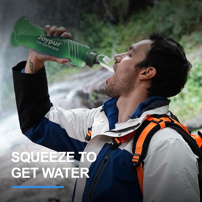Collapsible Squeeze Water Filter Bottle - 1000ml with Filter with NSF/FDA Certification Befree or Peak Series replacement for Hiking,Running,Camping,Travel,Cycling,Fishing,BPA-Free(Green)