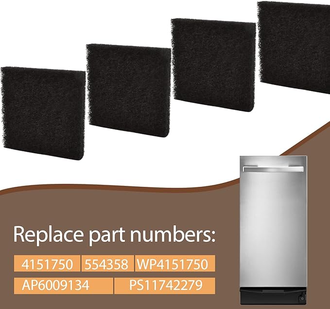 4 Pack 4151750 Trash Compactor Charcoal Air Filters 554358 WP4151750 Compatible with Whirlpool KitchenAid Maytag Jenn-Air Amana Inglis Magic Chef Trash Compactor AP6009134 PS11742279