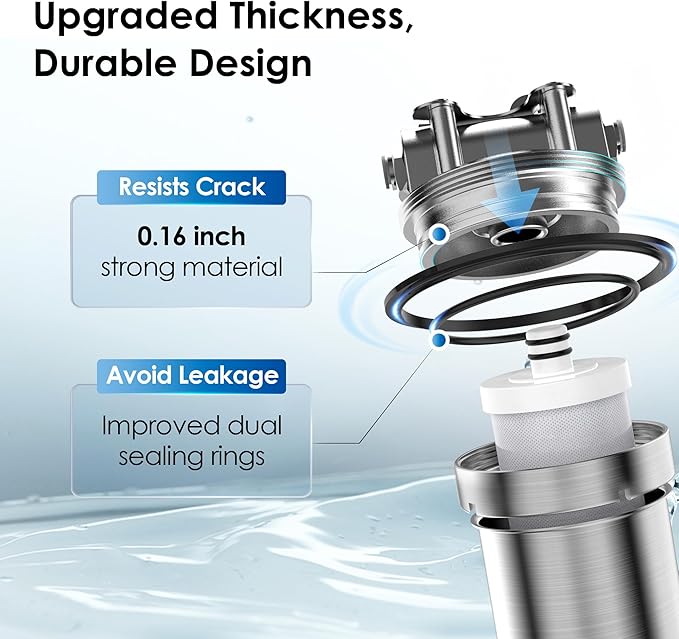 Waterdrop AS08 Stainless Steel Under Sink Water Filter System, 1 Years Lifetime Under Sink Water Filter, 5X Service Life, Reduces Chlorine, Lead, Heavy Metals, Bad Taste, Brushed (1 Filter Included)