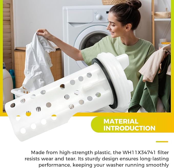 WH11X34741 Washer Drain Pump Filter for GE & Hotpoint Washer Replaces WH23X10029, WH23X10027, AP7205454, 4977949, PS16874133, EAP16874133 - AquaVibe
