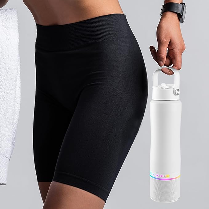 Water Bottle with Portable Bluetooth Speaker - Modular Insulated Water Bottles w/Handle, BT5.3, TWS Pairing Speaker and Stainless Steel Cups for Camping Sports Beach (White)