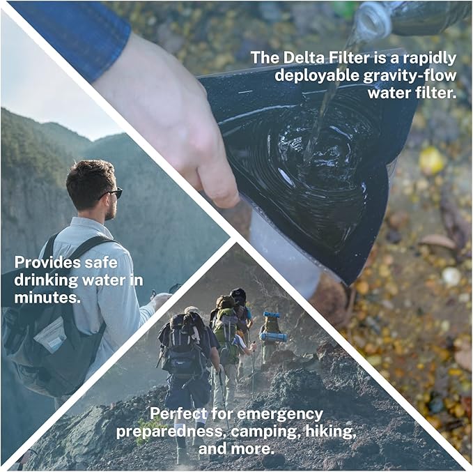 Delta Emergency Water Filter 2 pk. Personal Water Filter For Camping, Hiking, Backpacking, and Emergency Preparedness. Lightweight, Reusable, and Biodegradable- Perfect for Outdoor Wilderness Survival