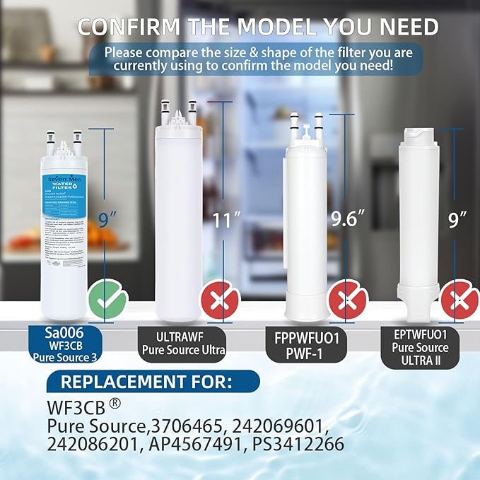 WF3CB Water Filter Replacement, Compatible with Frigidaire WF3CB, Pure Source 3, 706465, 242069601, 242086201, WF425 (4 Pack)