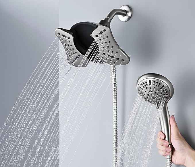 GRICH 2.5GPM Shower Head with Handheld Spray Combo: 2 in 1 Rainfall Shower Heads high pressure & Handheld Shower Head, 9 Spray Modes/Settings Detachable Shower Head with 60 Inch Hose, Nickel