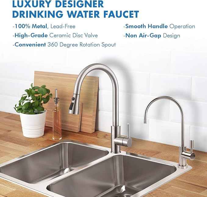 APEC Water Systems Faucet-CD-NP Kitchen Drinking Water Designer Faucet for Reverse Osmosis and Water Filtration Systems, Non-Air Gap Lead-Free, Brushed Nickel