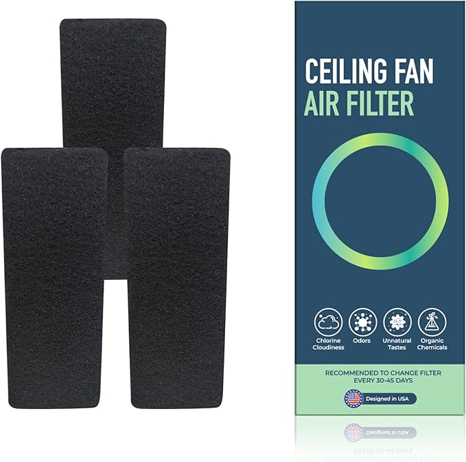 JJI Ceiling Fan Air Filter - Activated Charcoal Ceiling Fan Filters for Pets - Ceiling Fan Blades Shape Design - Easily Sticks on Ceiling Fan Blade Top (3Pack)